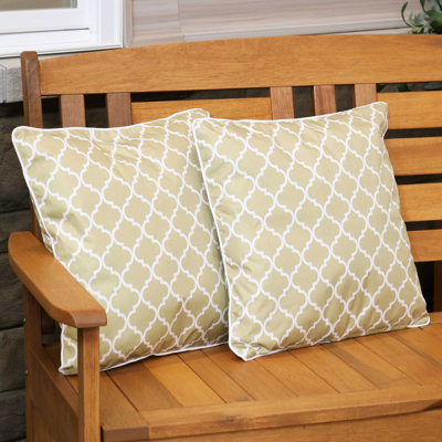16" x 16" Polyester Square Outdoor Throw Pillows - Tan and White Lattice