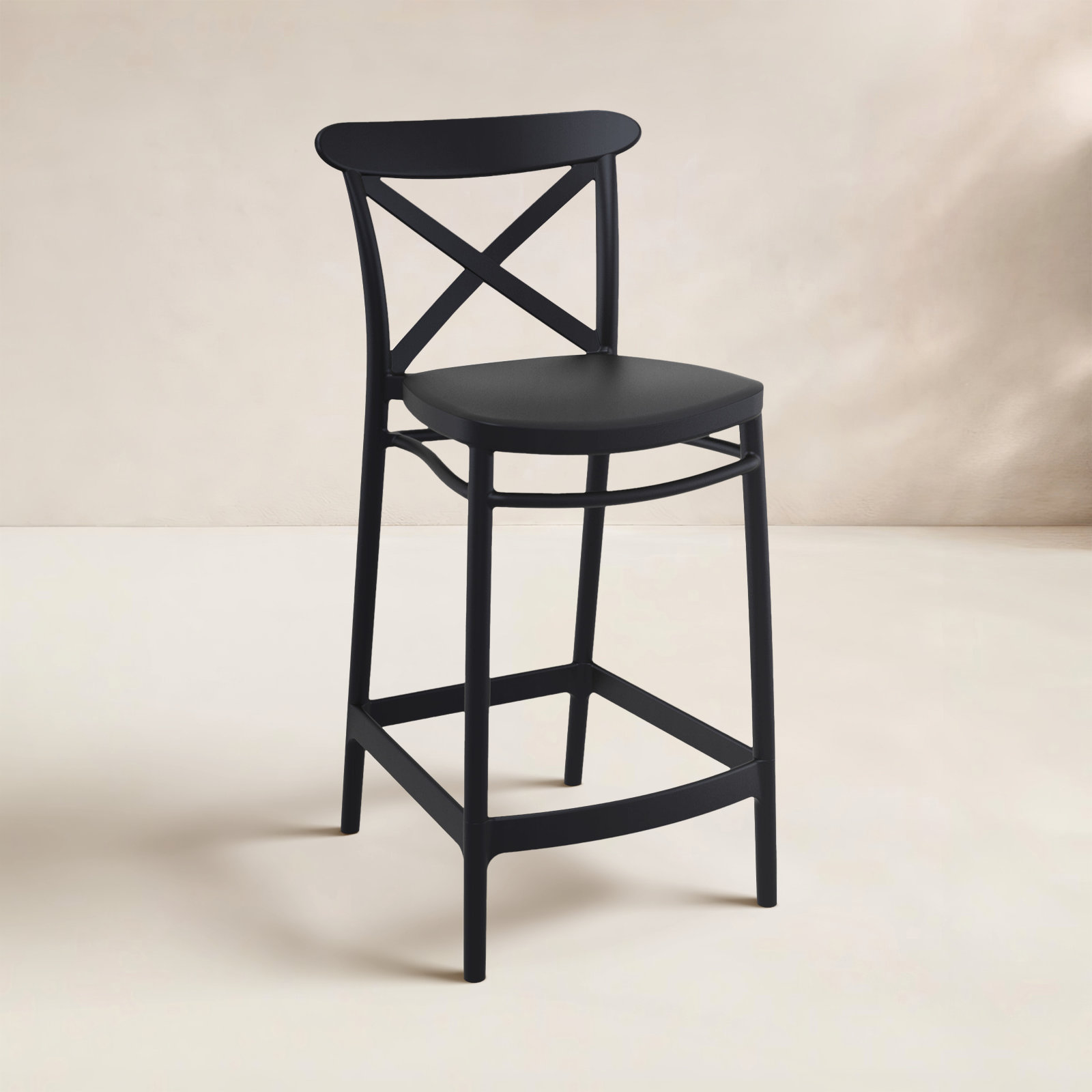 Bijou Outdoor Bar Stool, Black, Counter Stool (25.6" Seat Height)