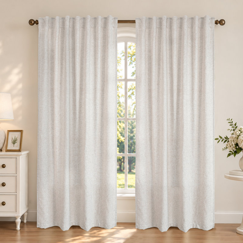 Paire de passants obscurcissant avec mélange de lin, Ivory, L 52 po x L 96 po