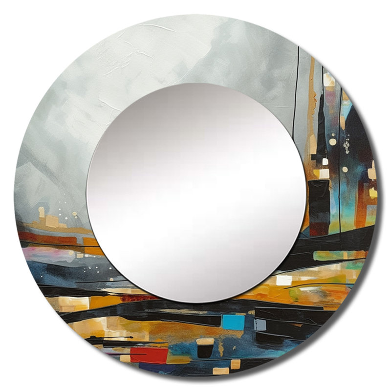 Osires au-delà de la nature I - miroir mural décoratif de paysages, miroir rond gris, impression d'art en métal