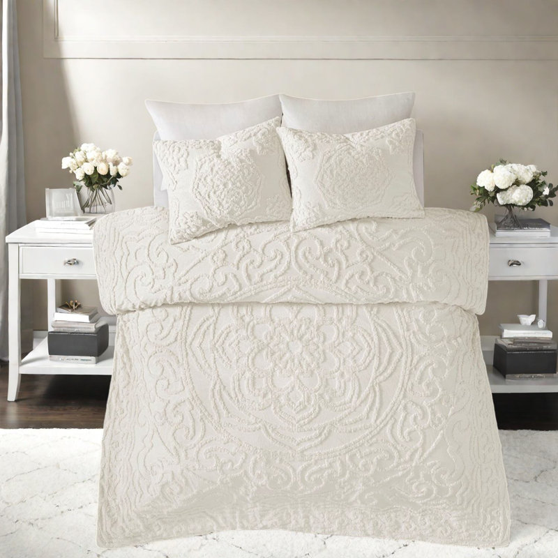 Premium Cotton Chenille Bedding Sets, Off-white Comforter For Shabby Chic Bedrooms