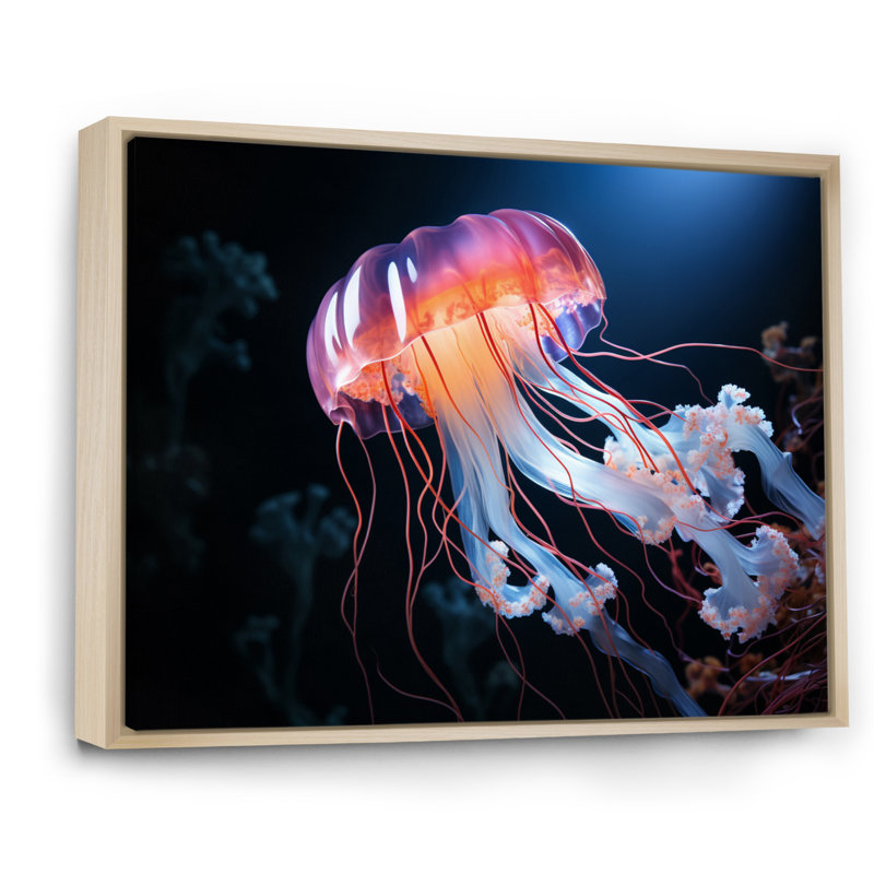 «Weldin Jellyfish Oceans Glow I», reproduction sur toile, H 12 po x l 20 po, Cadre naturel flottant
