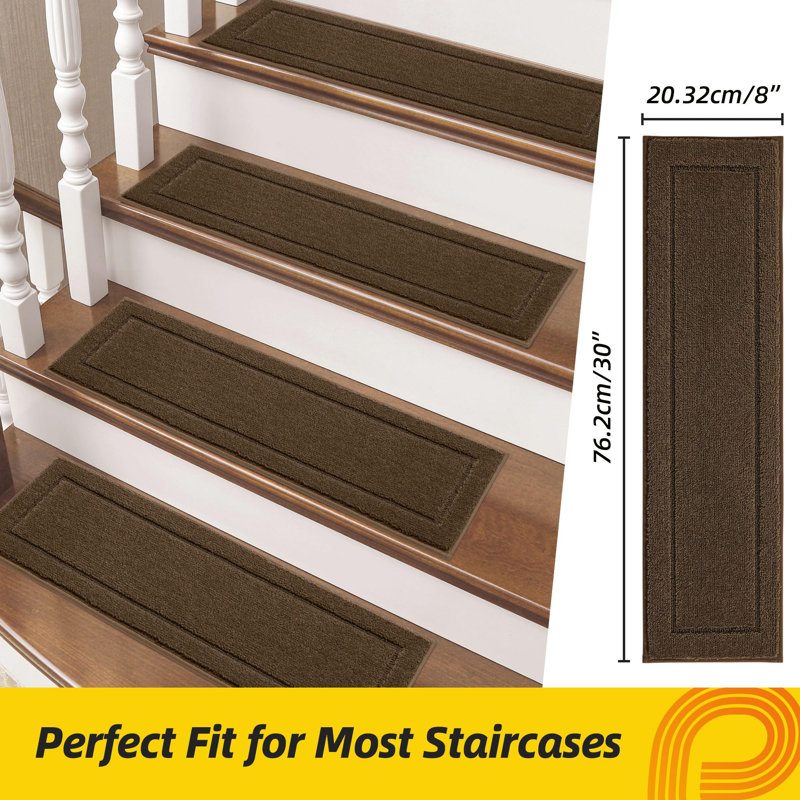 Paquet de 15 tapis d'escalier antidérapants de 8 po x 30 po, tapis d'escalier en TPE pour marches en bois, tapis en polyester épais de 0,4 po pour enfants, enfants et animaux domestiques