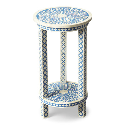 Vivienne 12,75 po Table d'appoint en os avec tablette inférieure ouverte, bleu