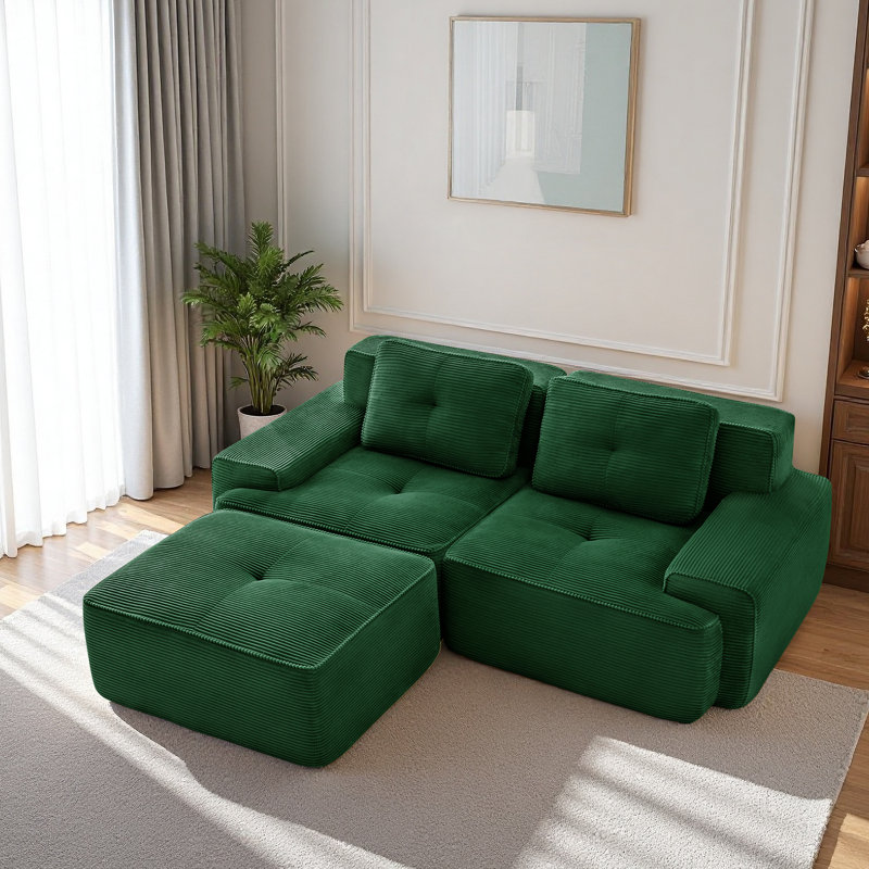 Boneless 81.9” Boneless Couches For Living Room, Modular Sectional Sofa With L-Shape Chaise, 2 Seater Comfy Upholstered Loveseat Deep Seat Corduroy Fabric Cloud Couch No Assembly, Anti-Slip Design?