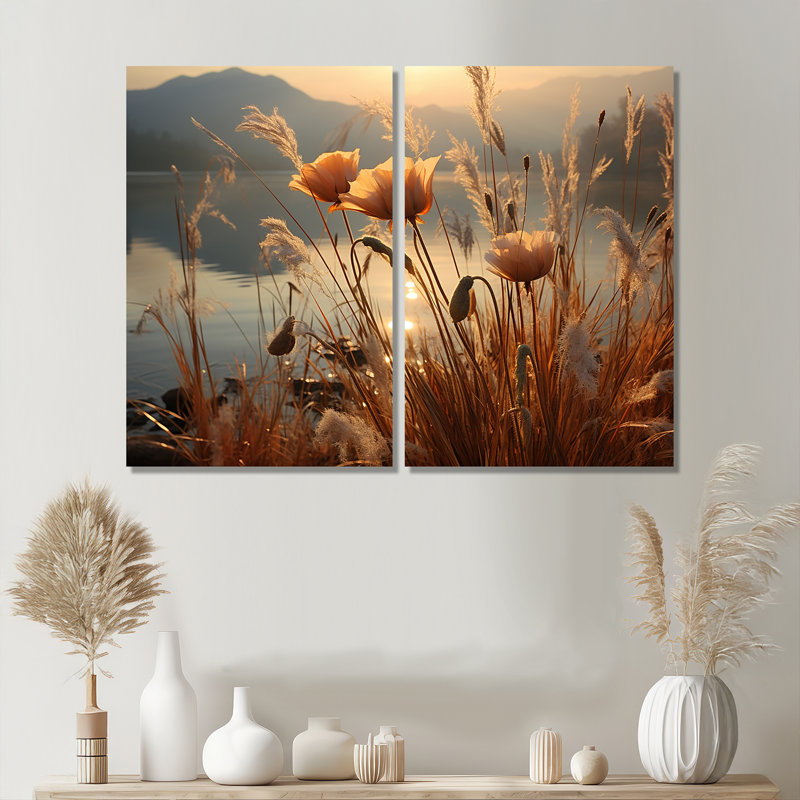 «Sunset Wildflower Serenade», art mural sur toile traditionnel, H 36 po x l 48 po, Toile tendue, Ne s’applique pas