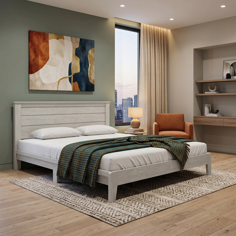 Walter Contemporary 82.1'' W Platform King Bed with Headboard, Gray, King