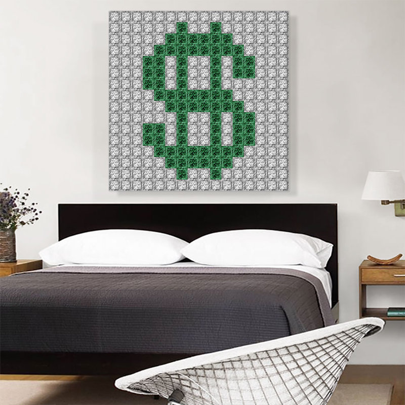 «Green Dollar Sign», émoticône, argent, bijou - impression sur toile tendue, H 36 po x l 36 po x 1,5 po