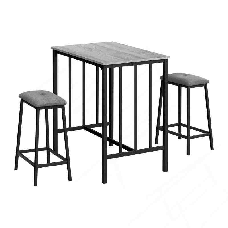 Dining Set, 3Pcs Set, Counter Height, 36" Rectangular, Small, Kitchen, Grey Laminate, Black Metal, Contemporary, Modern
