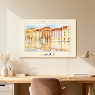 Scenic &Cityscapes Czech Republic Prague Watercolor Buildings Reflection Art Print