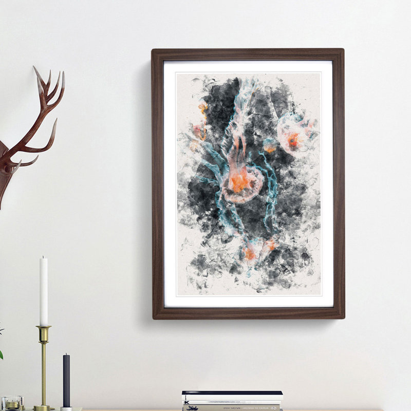 Peach Jellyfish - Framed Print, 33cm H x 24cm W x 2cm D, Walnut Framed