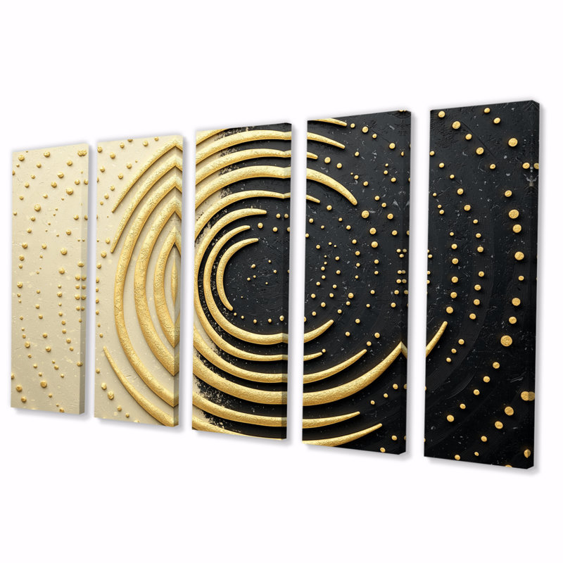 Tourbillon galactique noir et or - ensemble de reproductions d'art abstrait spirales, H 32 po x l 80 po