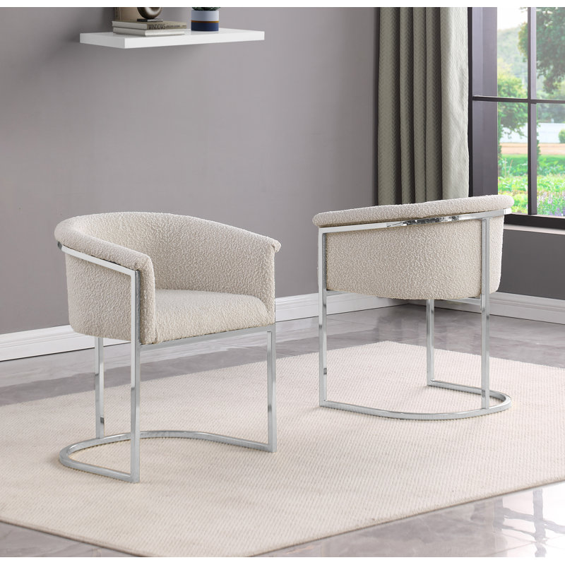 Chaises d'appoint en tissu avec base Boucle, Crème, Chrome