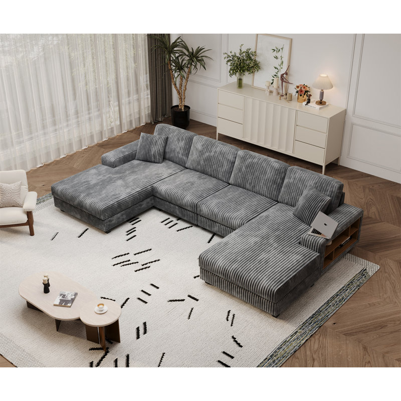 Convertible U-Shaped Combination Sofa, Dark Gray Corduroy