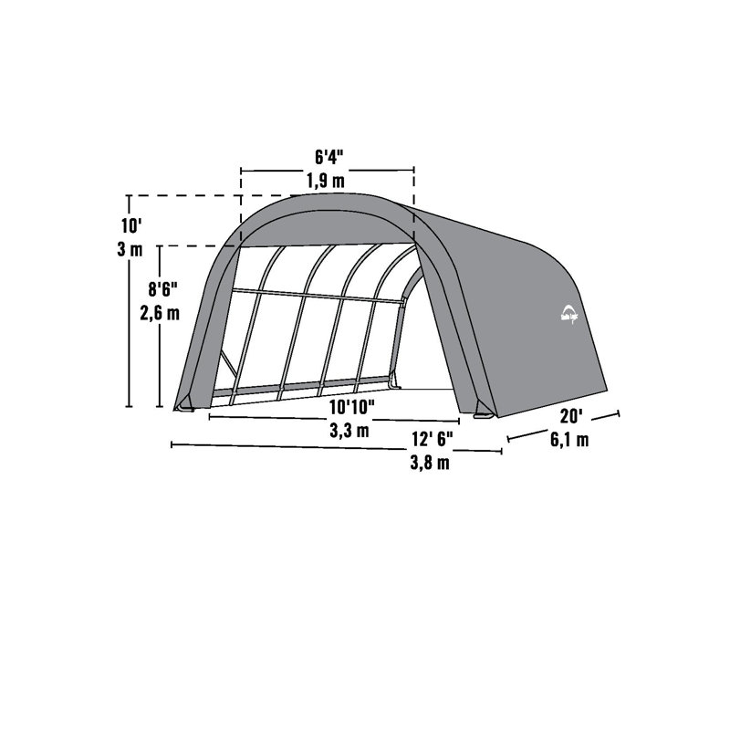 Round Style Shelter, Green Cover, 10' H x 12' W x 20' D, Green