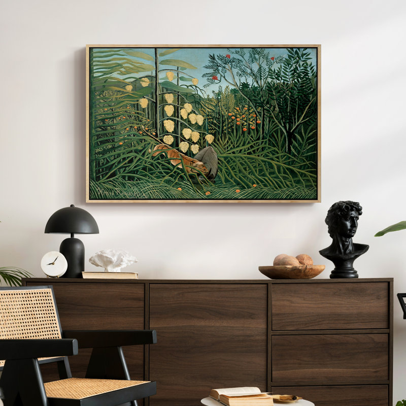 Fight entre un tigre et un buffle, 1908 - Henri Rousseau, toile tendue avec châssis, 24 po x 36 po, Naturel