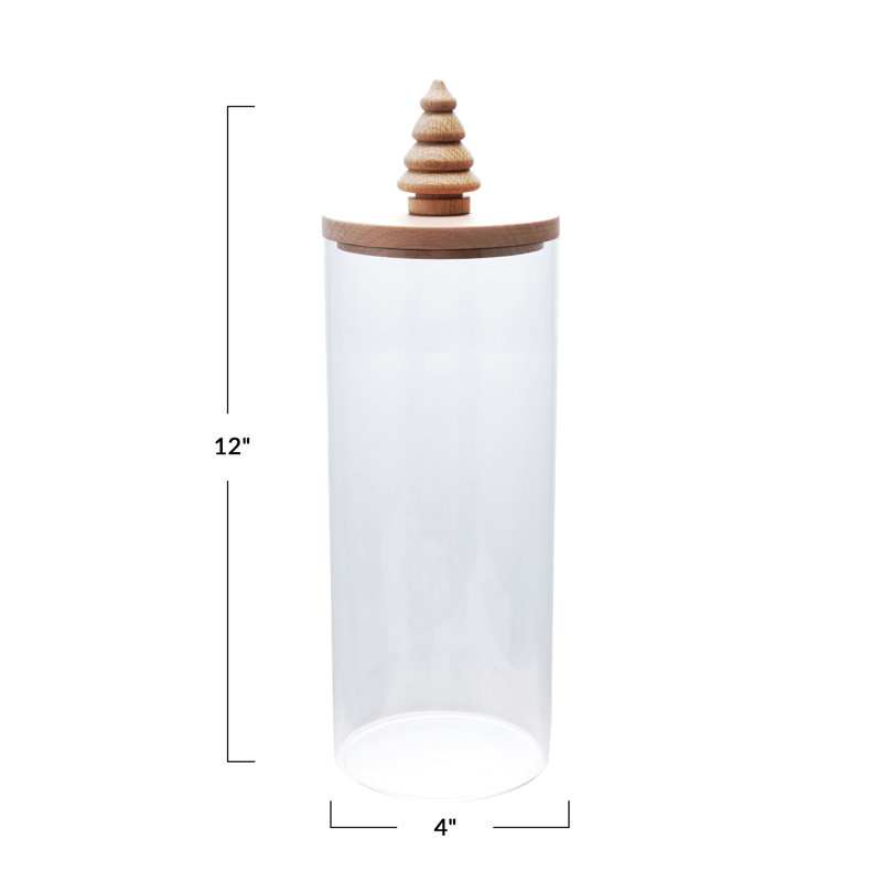 Boîte alimentaire en verre avec couvercle en bois et bouton en forme de sapin de Noël