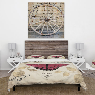 Red Farmhouse Butterfly - Ensemble de housse de couette Farmhouse - Microfibre de polyester