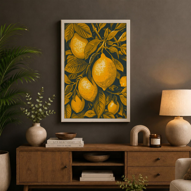 Lemon Grove Study Botanical 1 Piece Wrapped Canvas Wall Art, 36x24 - 91.4 x 61.0 cm, Taupe Border
