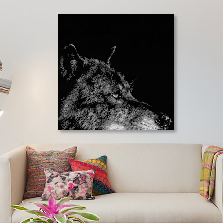 « loup i », reproduction de photo sur toile, H 12 po x l 12 po x P 1,5 po, Pas de tapis, Toile tendue