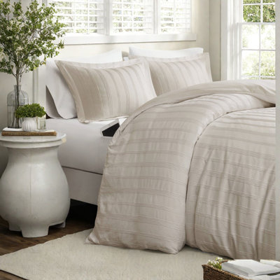 Ensembles de literie 3 pièces à rayures neutres en polyester durable pour chambre à coucher moderne