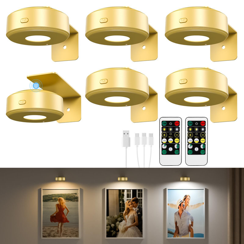6 lumières de tableau avec télécommande, pile rechargeable sans fil