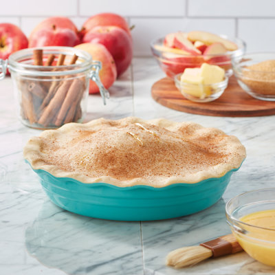 Plat à tarte en céramique Farberware Baker's Advantage, 10 po, bleu sarcelle