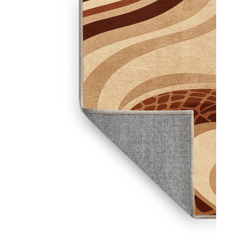 Tapis à motif d'arc moderne brun et beige lavable à la machine Ozain, 3 X 5