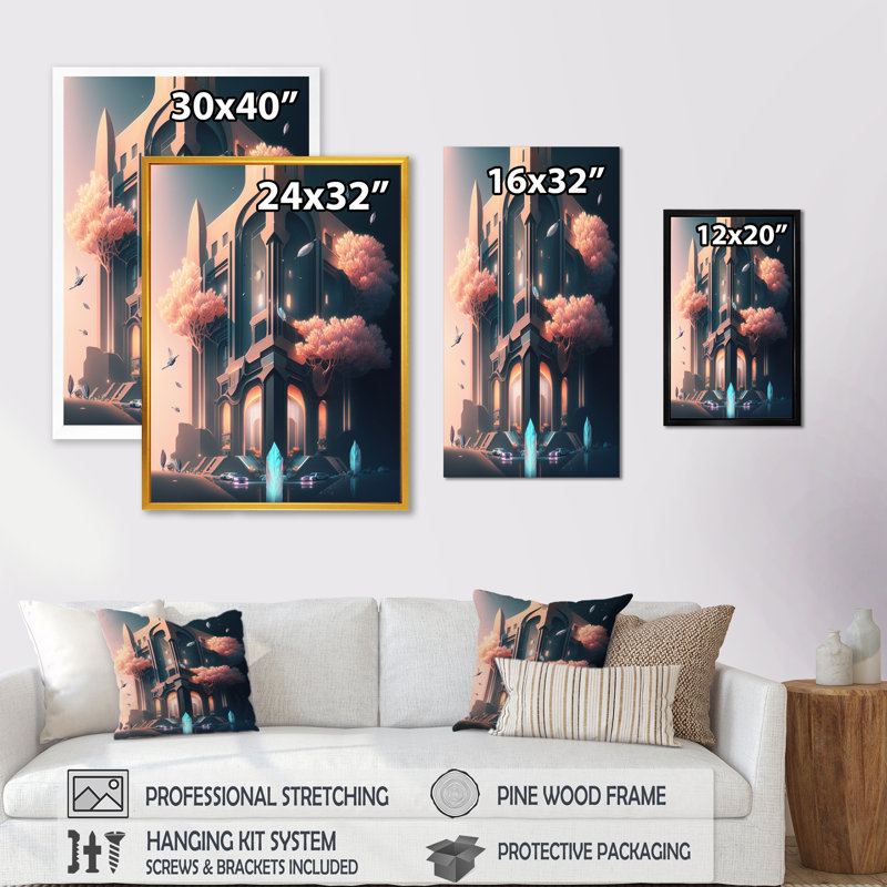 «Architectural Futuristic Building V», reproduction sur toile, L 12 po x H 20 po, Impression noire sur toile encadrée