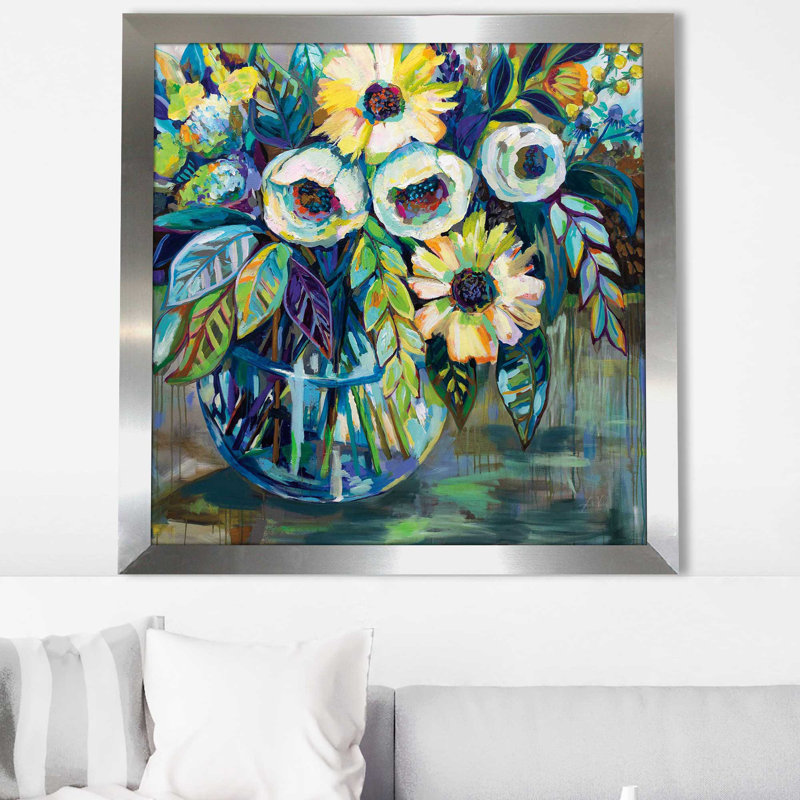 Lumière bleue - peinture, Encadrement argenté, H 37,5 po x l 37,5 po x P 1 po
