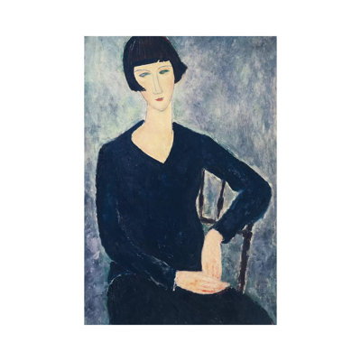 Young Seated Woman In Blue Dress, 1918 by Amedeo Modigliani - Wrapped Canvas Painting