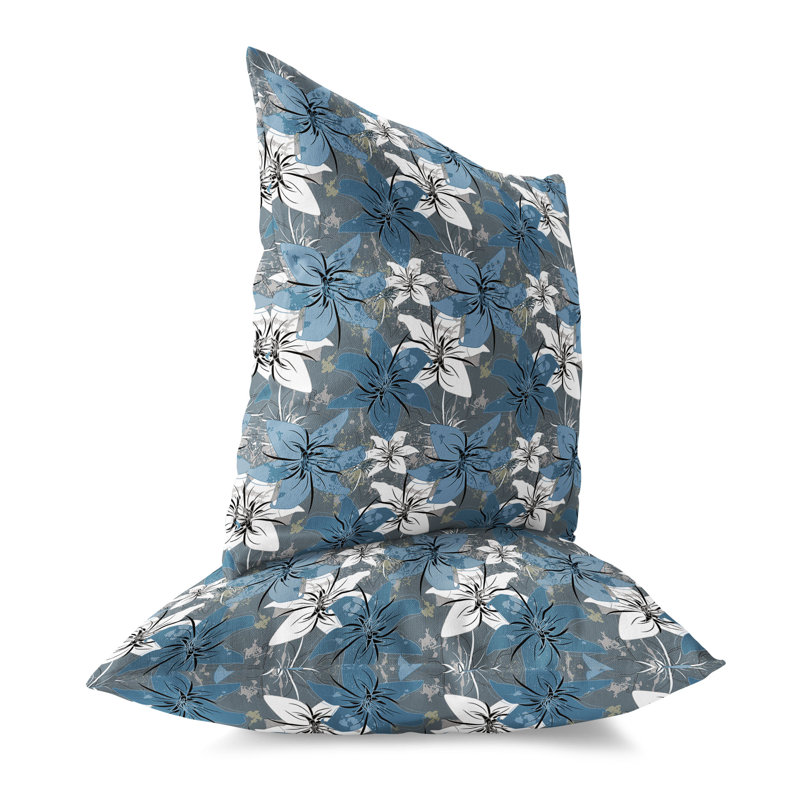 Coussin décoratif carré Lily, Bleu/gris, H 16 po x l 16 po