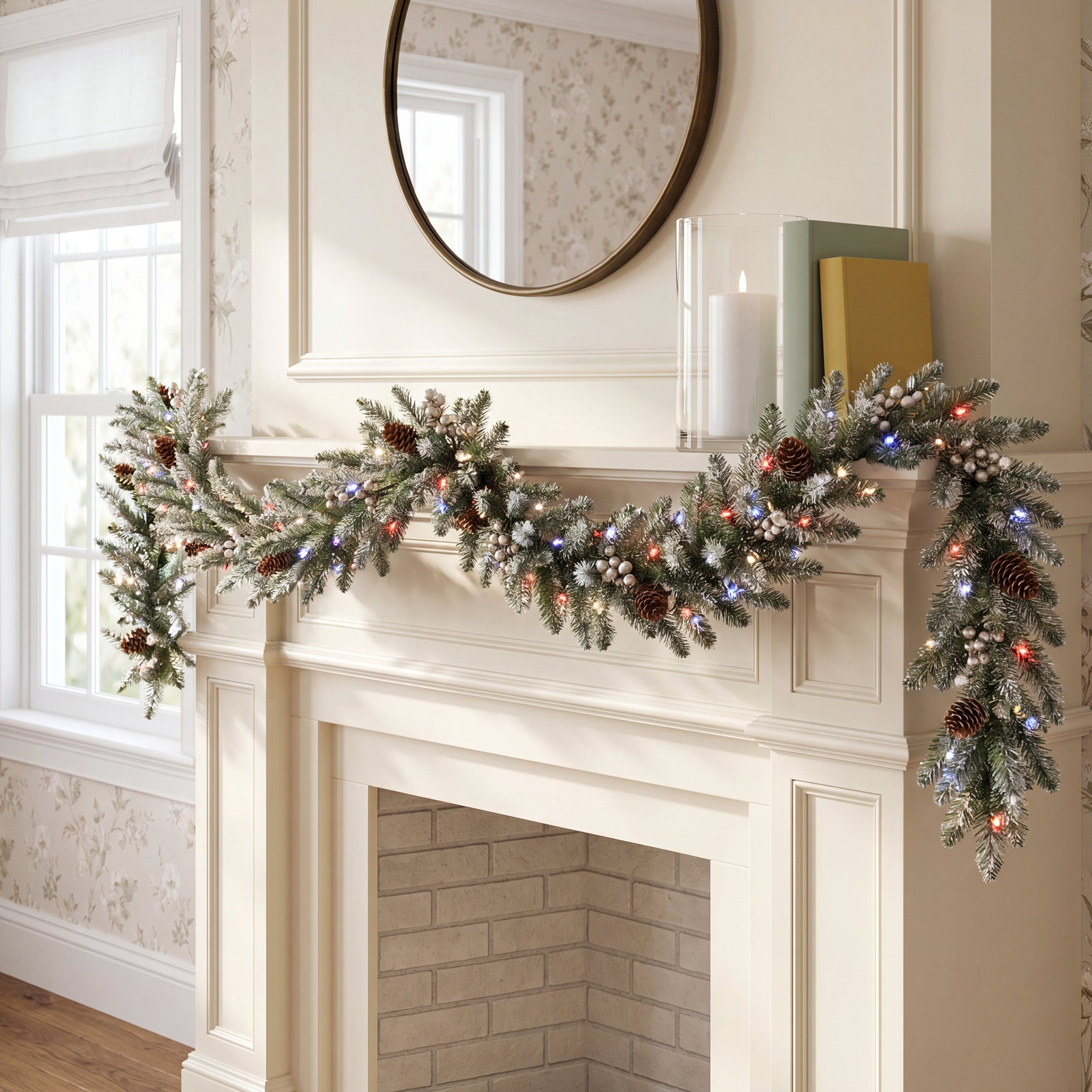 108" Frosted Pre-Lit Twinkly Spruce Garland
