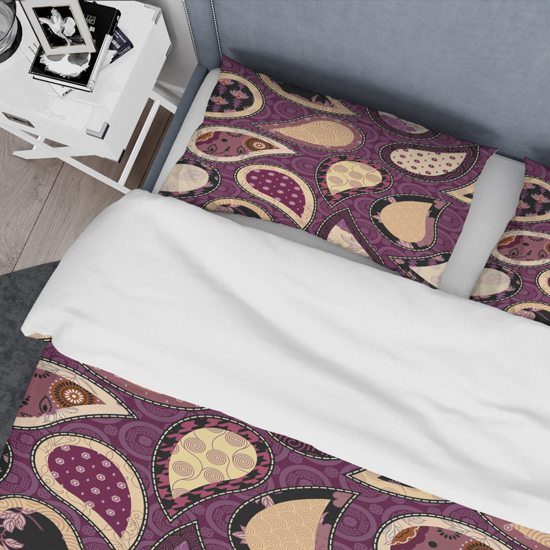 Purple Paisley Patchwork - Abstract Duvet Cover Set - Microfiber Polyester, King Duvet Cover + 2 King Shams