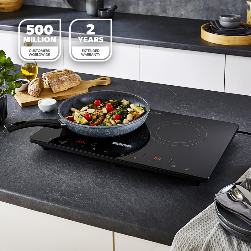 GEEPAS Double Induction Cooker, 2800W – Digital Induction Hob w/LED Touch Display & Timer, Temperature Settings, Black Frosted Glass Panel, Safety Lock – 2 Year Warranty