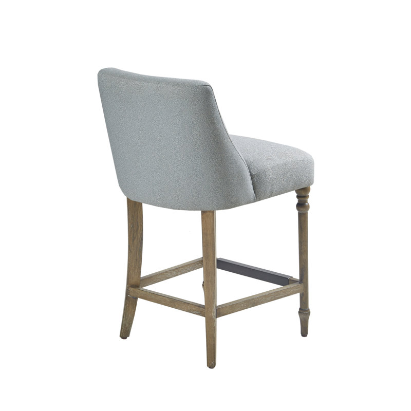 Elegant Blue 25" Upholstered Counter Stool with Solid Wood Legs