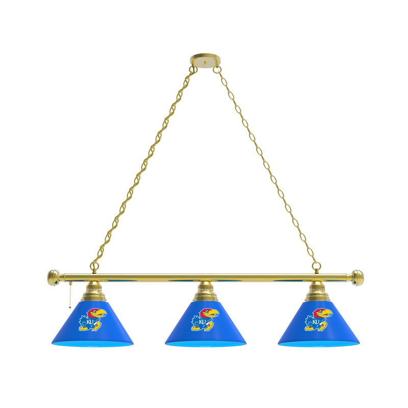 3 - Light Pool Table Lights Pendant, Brass, Kansas Jayhawks