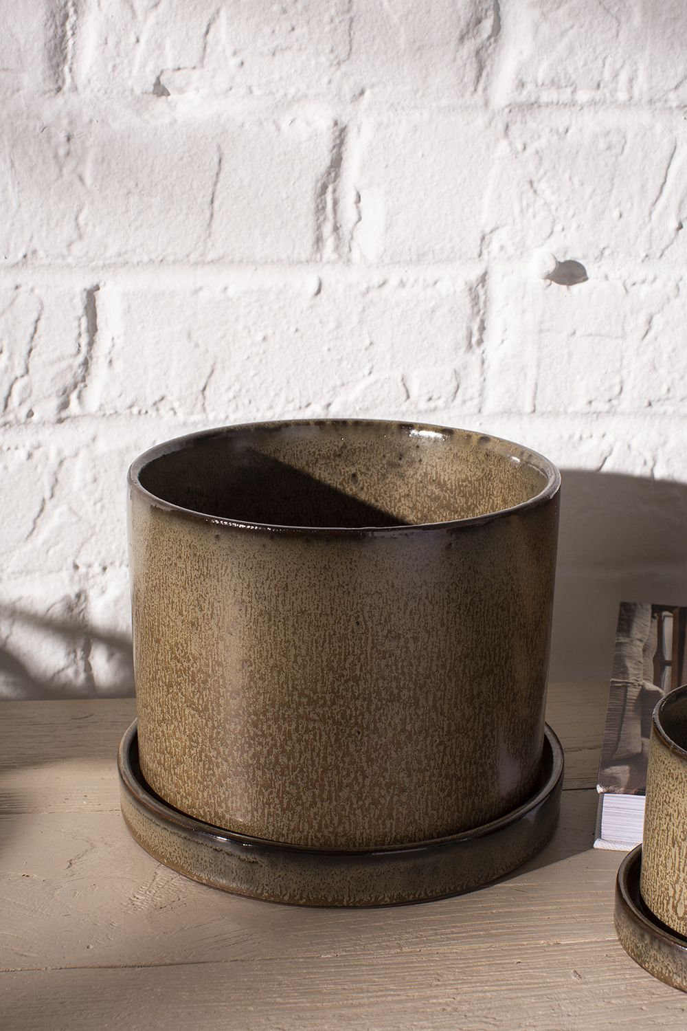 Tyron 7" Ceramic Pot Planter, Brown, 7" H x 6.5" W x 6.5" D