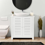 Meuble-lavabo blanc, meuble-lavabo sous le comptoir avec découpe en U, portes à double évent, conception peu encombrante pour les salles de bain modernes, collection Santorin