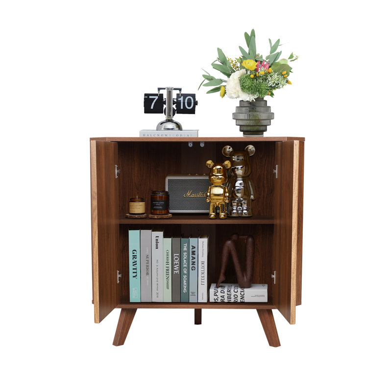 Japria 2 Door Corner Accent Cabinet, Walnut