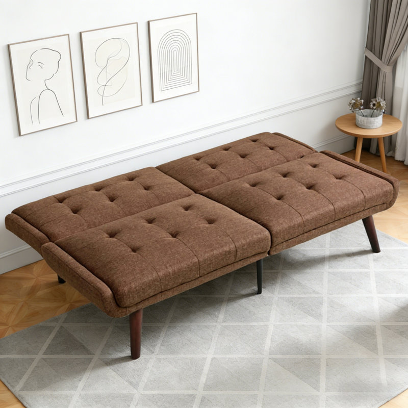 Convertible Futon Sofa Bed, 63" Sleeper Couch with 5-Position Adjustable Backrest, Modern Loveseat for Small Spaces, Guest Bed & Living Room, Brown