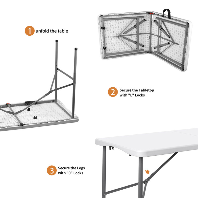 FOLDING TABLES WHITE 4 Foot Portable Heavy Duty Plastic Fold-in-Half Utility Table Small Indoor Outdoor Folding Table with Carrying Handle, Camping and Party,White