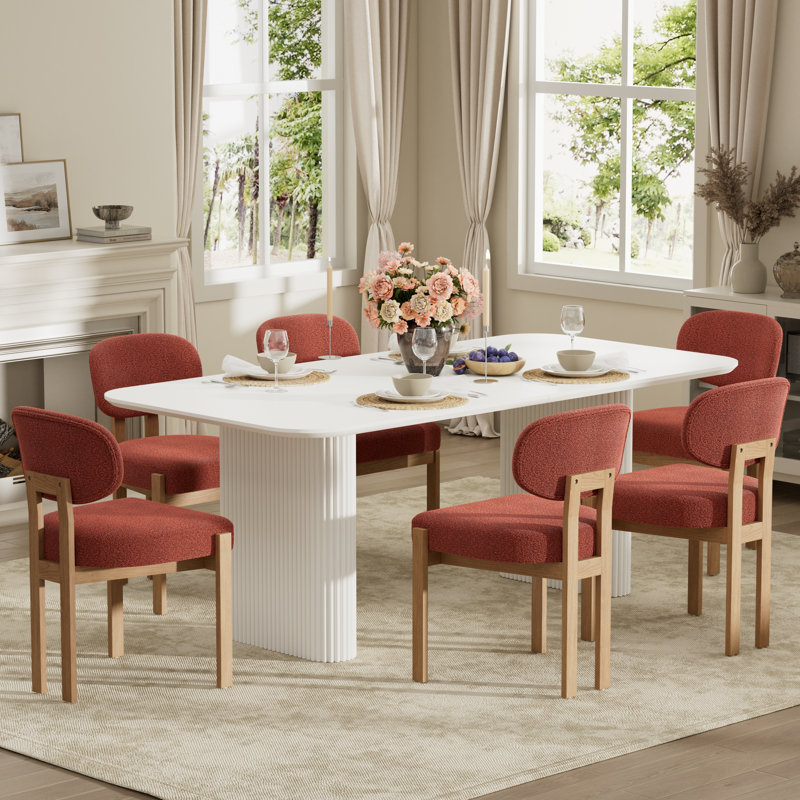 Ensemble de table de salle à manger 70,9 po, 7 Pieces: Table, 6 Chairs, Blanc, Orange