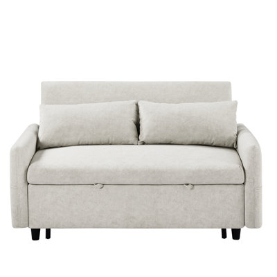 55.1" Bed With Adjustable , Stable Frame - Beige For Apartment Pull Out Ports, Storage Pockets, 2 Pillows Color
