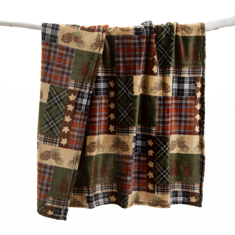 Rustic Plaid Fleece Sherpa Reversible Throw Blanket