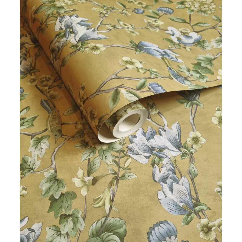 Papier peint floral non tissé jaune, Jaune