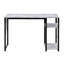 Bureau d'écriture avec tablettes ouvertes, blanc antique et gris neutre, surface de travail rectangulaire spacieuse pour le bureau à domicile