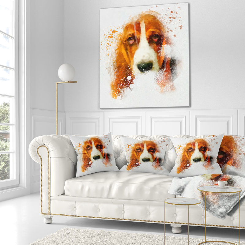 Portrait de chien brun sobre - coussin imprimé animal, 16 po x 1 po, Coussin décoratif