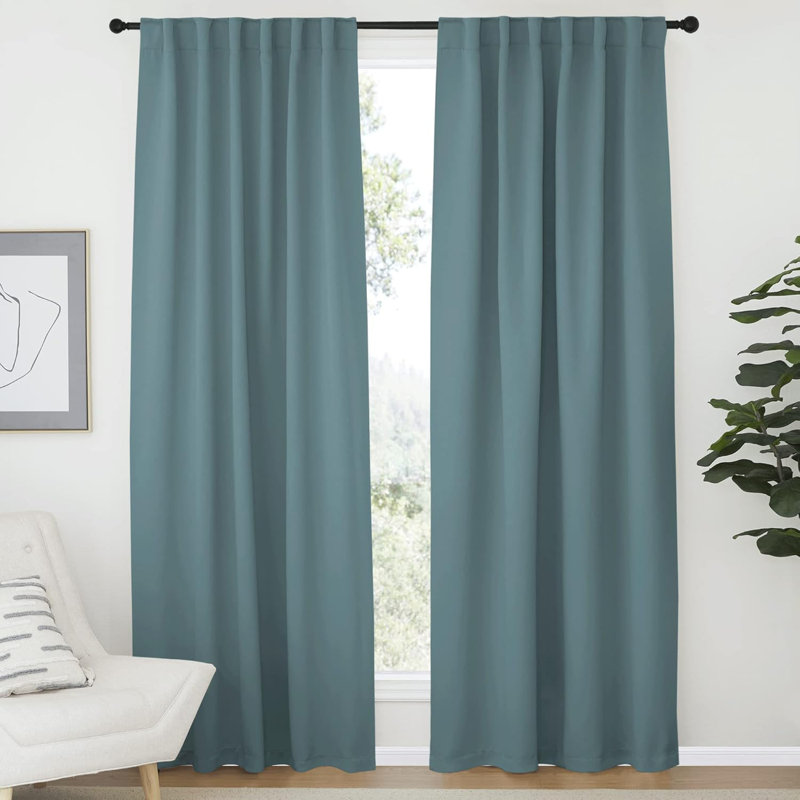 Blackout Curtain Light & Noise Reducing Room Darkening Drapes for Bedroom/Living Room/Kitchen, 2 Pieces, Grayish Blue