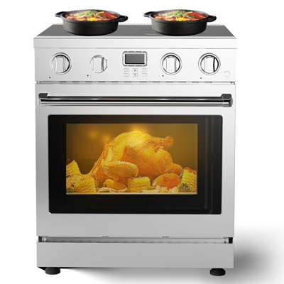 30" Electric Range With 4 Heating Elements Convection Oven 4.8 Cu. Ft. Capacity, 6 Functions - Professional With Smooth Glass Top, Stainless Steel